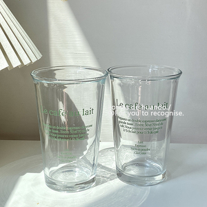 ins韩式绿色字母玻璃杯大容量早餐牛奶杯咖啡杯高颜值喝水杯简约