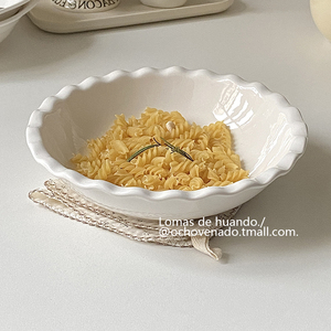 OCHO VENADO简约ins风陶瓷碗家用汤碗纯白花边大号拉面碗螺蛳粉碗