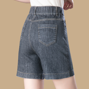 五分牛仔短裤女2024年夏季新款高腰显瘦薄款松紧腰中年妈妈裤子夏
