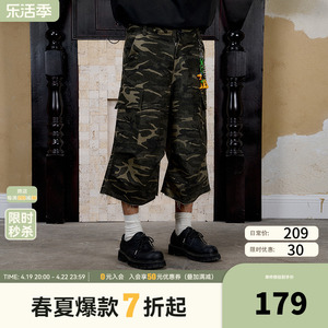 【弯刀型七分裤】DONSMOKE迷彩工装大口袋美式街头男宽松短裤夏季