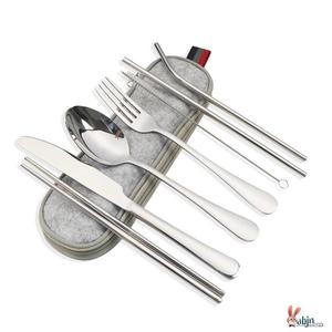 不锈钢便携式餐具410不锈钢吸管 筷子西餐刀叉汤勺组合套装七件套