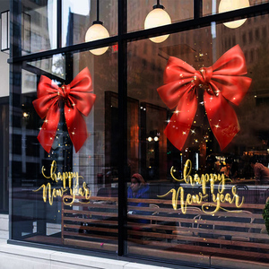 圣诞节装饰大型蝴蝶结窗贴商场店铺橱窗玻璃门贴纸新年窗花静电贴