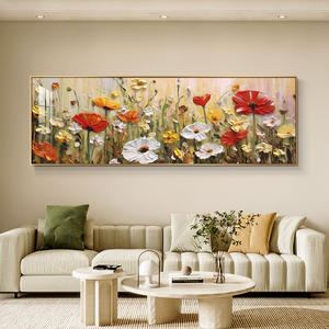 客厅装饰画高级感花卉花朵横版挂画油画奶油风肌理感沙发背景墙画