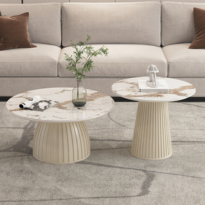 奶油风岩板圆形茶几客厅家用简约轻奢现代小户型创意网红茶桌矮桌