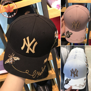 韩国直邮MLB棒球帽小蜜蜂粉色NY帽子夏季秋天男女士正品代购弯檐