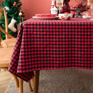 北欧红色小格子盖巾圣诞新年桌布长方形餐桌布布艺小方格茶几台布