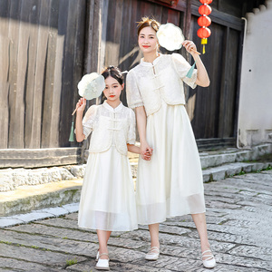2024夏季新款网红中式亲子装母女装复古旗袍吊带连衣裙套装中国风