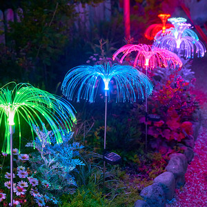 太阳能灯水母灯光纤七彩变色别墅庭院花园地插户外防水景观装饰灯