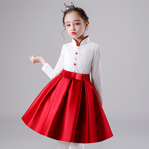 六一儿童节舞蹈演出服蓬蓬裙公主裙跳舞衣服红色唱歌主持人礼服
