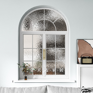 铝合金法式平开窗复古老钢窗圆弧拱形落地窗室内阁楼玻璃采光窗户