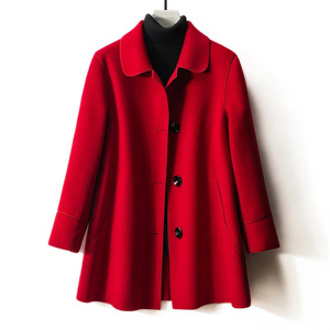 红色双面羊绒大衣女春冬季2024新款高端洋气减龄加大码毛呢子外套