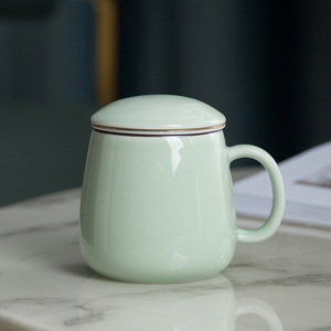 茶水分离茶杯陶瓷杯水杯马克杯办公家用带盖过滤器网红泡茶杯子