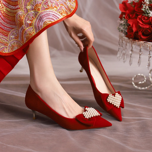 归艺秀禾婚鞋新娘鞋女低跟不累脚春季孕妇可穿红色中式敬酒服单鞋