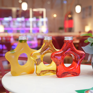网红创意pet五角星奶茶瓶商用塑料果汁饮料瓶带盖外卖打包瓶