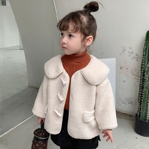 女童外套2023冬装新款儿童韩版洋气牛角扣外套女宝宝加厚保暖大衣