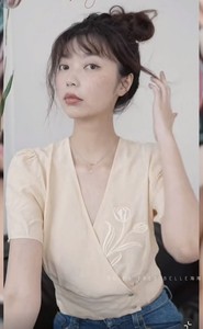 LuMeng同款 Rouje SARAH 21夏季新款花卉刺绣V领短款裹身气质上衣