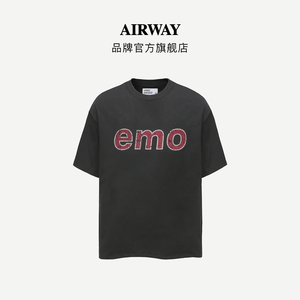 AIRWAY伊莫短袖EMO美式复古潮流国潮夏季简约印花宽松男女同款T恤