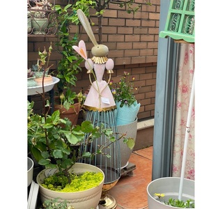 铁艺花园杂货装饰造景伞型可爱娃娃兔子爬藤花架铁线莲盆支架阳台