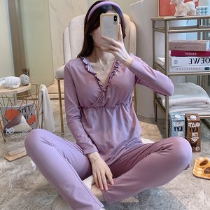 春夏纯棉孕妇睡衣夏季产后产妇哺乳月子服秋衣秋裤家居服套装春秋