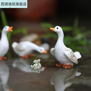 鱼缸里的装饰品迷你小白鸭子动物摆件花园庭院盆栽鱼缸水景造景微