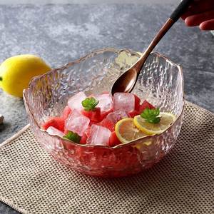 乐在美玻璃碗日式金边锤纹沙拉碗家用疏菜水果盘料理玻璃碗不规则