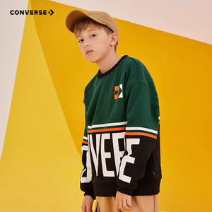 Converse匡威童装休闲绿色儿童加绒卫衣秋冬款男童中大童套头卫衣