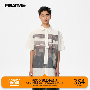 FMACM闷与狂 24SS 地铁通勤印花三角针刺绣领带宽松短袖衬衫