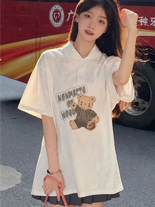 夏季新款Polo领纯棉短袖T恤宽松女学生潮流韩版百褶短裙两件套装