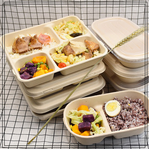 一次性餐盒可降解饭盒四格纸浆快餐盘分格便当盒食品级外卖打包盒