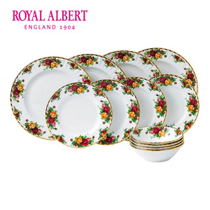Royal Albert皇家阿尔伯特 老镇玫瑰系列餐具套装餐盘餐碗12件套