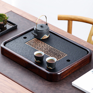 简约家用长方形实木乌金石茶盘小型储水式排水两人用简易迷你茶台