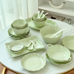 莲花中国风浮雕餐具碗碟套装家用2023新款陶瓷菜盘子高级感碗碟筷