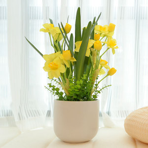 北欧水仙花假花仿真花花束塑料黄色绢花摆设客厅餐桌摆件装饰插花