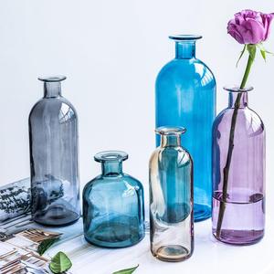 定制北欧新款彩色玻璃花瓶 透明小口一枝花摆件 水培客厅摆件工艺