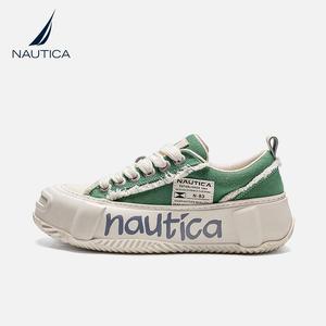 NAUTICA/诺帝卡男鞋笑口开厚底帆布鞋绿色男款厚底春秋2024年新款