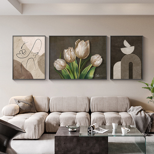 客厅装饰画现代简约沙发背景墙三联挂画艺术抽象郁金香新款组合画