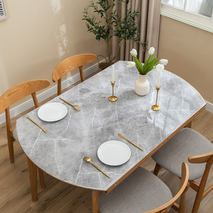 椭圆形餐桌垫免洗防水防油防烫PVC椭圆桌布家用客厅大理石纹桌垫