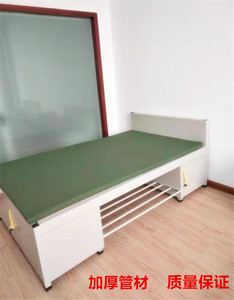 单层铁床单人床加厚铁艺床架子铁床带柜子鞋架简约现代钢制公寓床