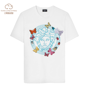 Versace/范思哲2023新款女装水晶蝴蝶瓢虫图案美杜莎标志短袖T恤