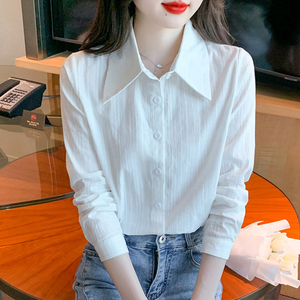 纯棉衬衫女长袖设计感春秋2024年新款洋气百搭小衫高级感气质上衣