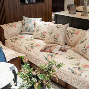小清新碎花粉色田园美式沙发垫客厅沙发坐垫套罩四季通用防滑定做