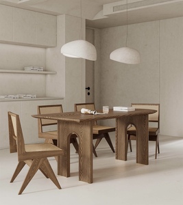 北欧实木创意餐桌侘寂风中岛台餐桌一体轻奢复古客厅桌椅原木长桌