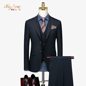 柏卢黎高端男士西服套装意式商务休闲韩版修身新郎西装礼服三件套