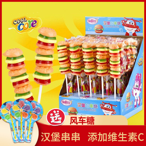 金稻谷超级飞侠奶龙60支汉堡串烧橡皮棒棒糖果汁软糖创意儿童零食