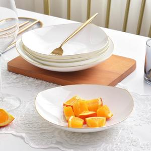金边骨瓷三角盘家用水果沙拉甜品盘子餐具8英寸酒店餐厅菜盘饭盘