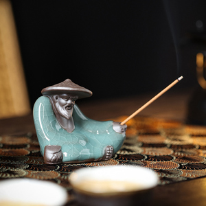 陶瓷创意哥窑人物渔翁达摩茶宠花宠盆景水族景观装饰品桌面小摆件