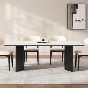 德利丰实木岩板餐桌家用户型侘寂中古风高端黑色长方形全托饭桌