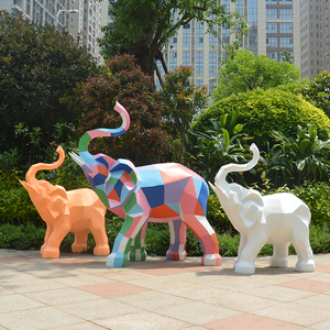 玻璃钢大象摆件几何象户外雕塑生态旅游景点网红打卡仿真坐凳装饰