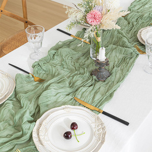 巴厘纱皱布桌旗欧式麻花桌布婚庆派对装饰褶皱波西米亚风桌旗