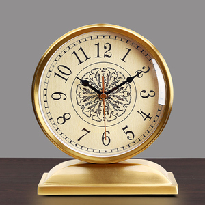 黄铜轻奢台式坐钟表欧式客厅简约时钟摆件创意桌面装饰摆放座钟